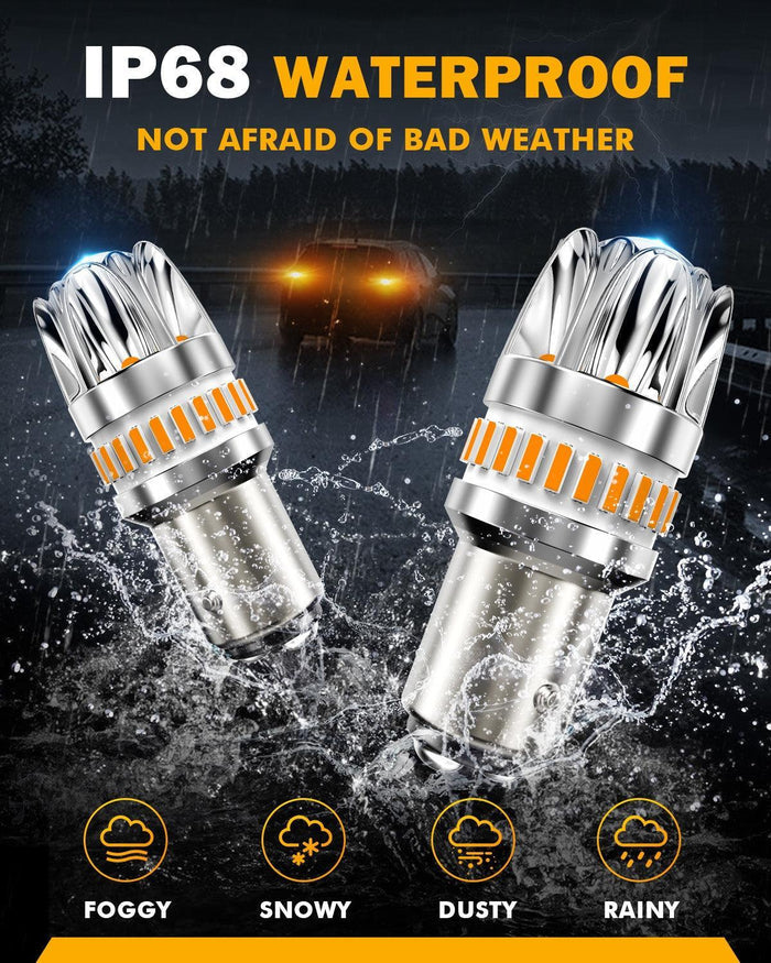 1157 BAY15D LED Turn Signal Light Rear/Front, Side Maker Light Bulbs 14W 6000LM CAN-Bus Error Free 3000K Amber Y2 Series | 2 Bulbs