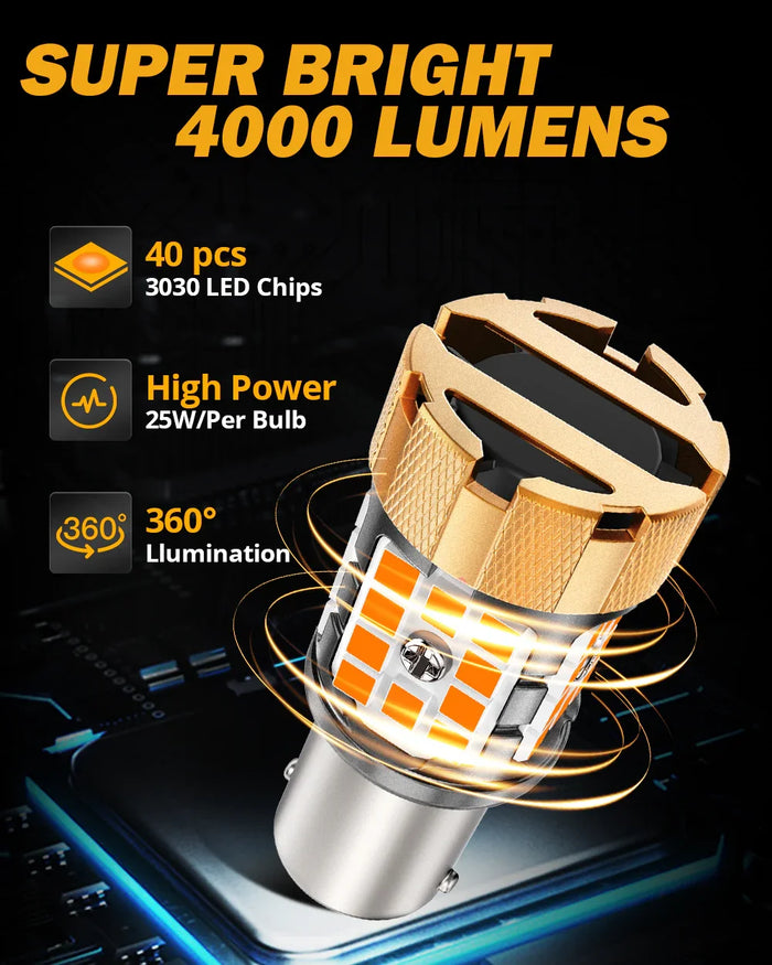 🆕1157 BAY15D LED Turn Signal Light Rear/Front, Side Maker Light Bulbs 50W 4000LMCAN-Bus Error Free 3000K Amber B21-PRO Series |2 Bulbs