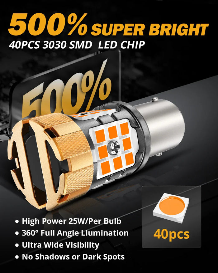 🆕1157 BAY15D LED Turn Signal Light Rear/Front, Side Maker Light Bulbs 50W 4000LMCAN-Bus Error Free 3000K Amber B21-PRO Series |2 Bulbs