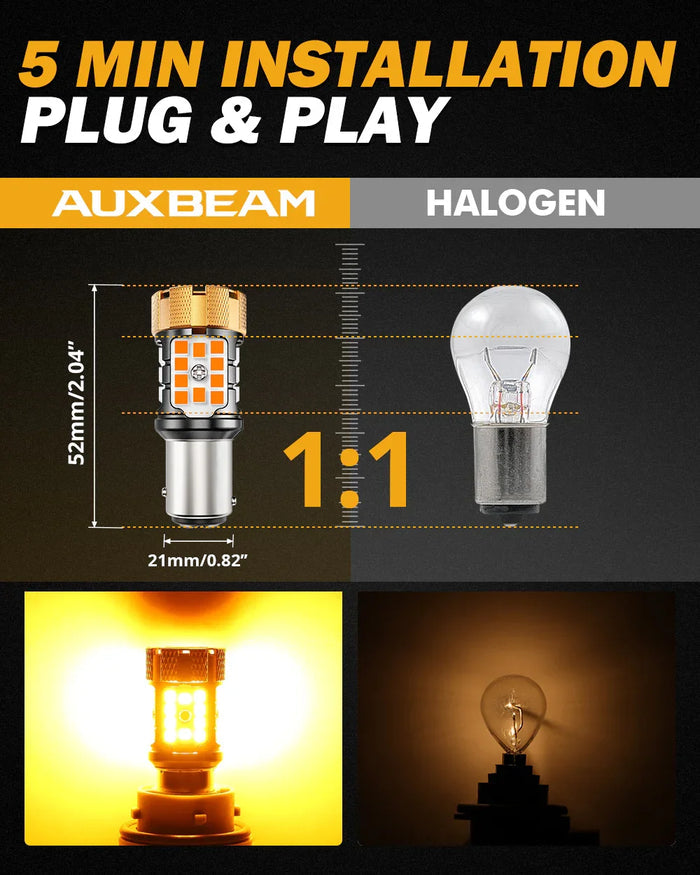 🆕1157 BAY15D LED Turn Signal Light Rear/Front, Side Maker Light Bulbs 50W 4000LMCAN-Bus Error Free 3000K Amber B21-PRO Series |2 Bulbs