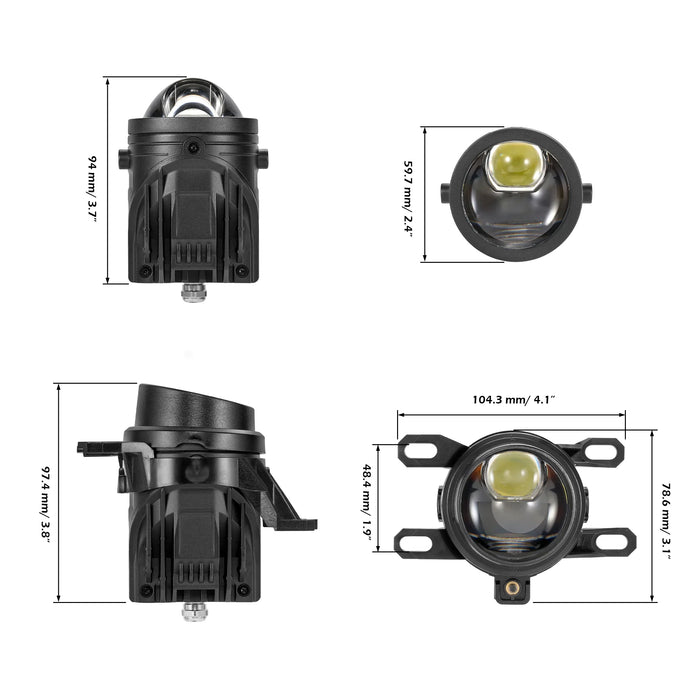 2 Inch 80W Bi-LED Projector Lens Fog Light 6000K Hyperboloid Lens Fog Light With High Beam Auxiliary Beam For Toyota | 2 PCS/Set