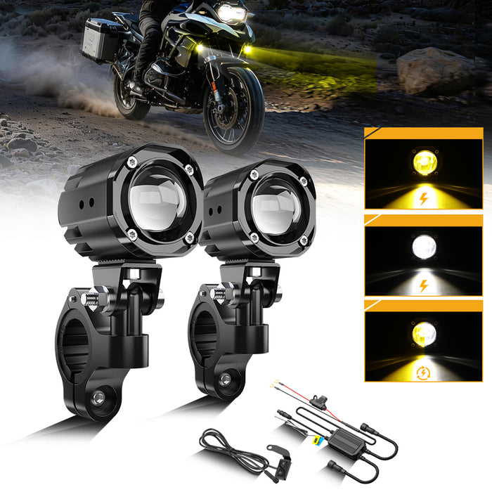 🆕2 Inch Mini Dual-Color Motorcycle LED Spotlight, 120W MT1 Series Dual Color Switchback LED Auxiliary Light 3+3 Light Modes for Motorcycle SUV ATV Trucks | 2PCS/Set