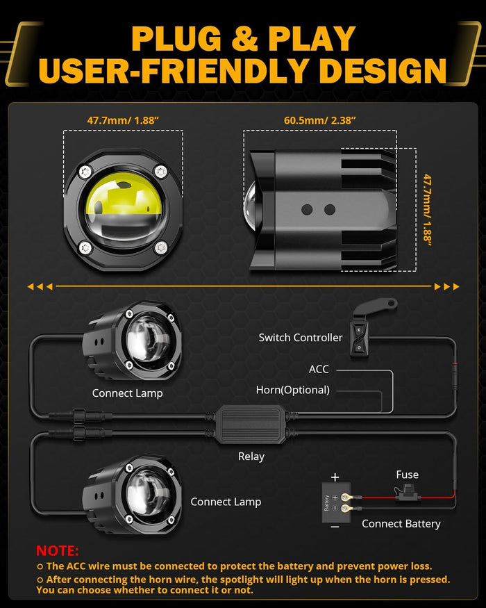 🆕2 Inch Mini Dual-Color Motorcycle LED Spotlight, 120W MT1 Series Dual Color Switchback LED Auxiliary Light 3+3 Light Modes for Motorcycle SUV ATV Trucks | 2PCS/Set