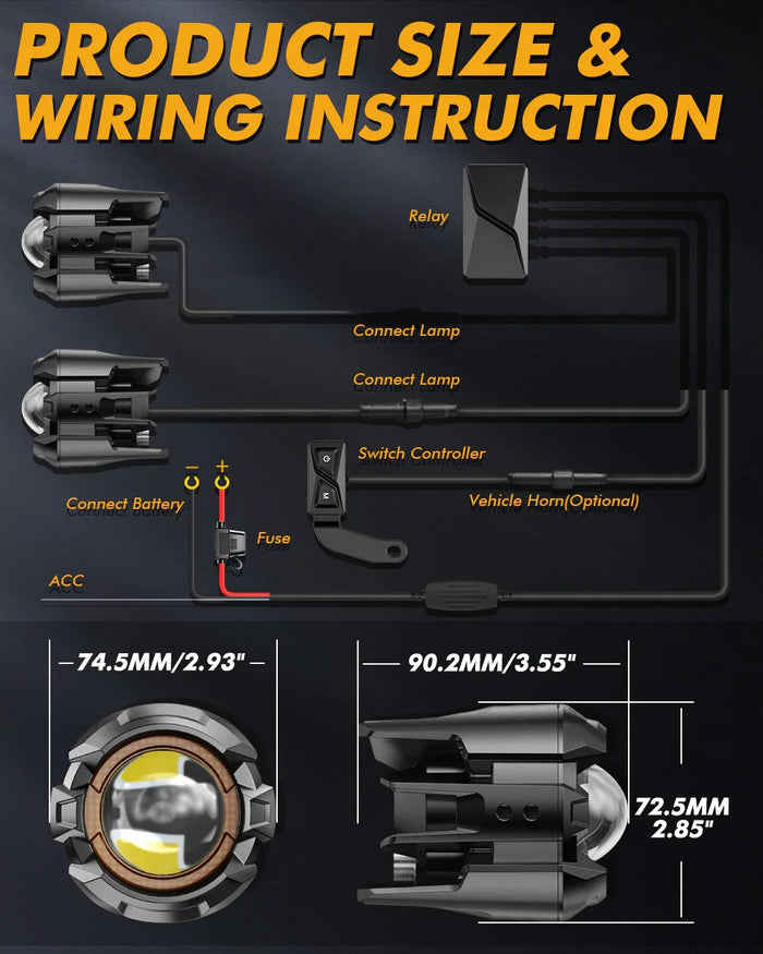 2023 Harley-Davidson Tri-Glide Motorcycle LED Spotlight Light 3+5 Light Modes
