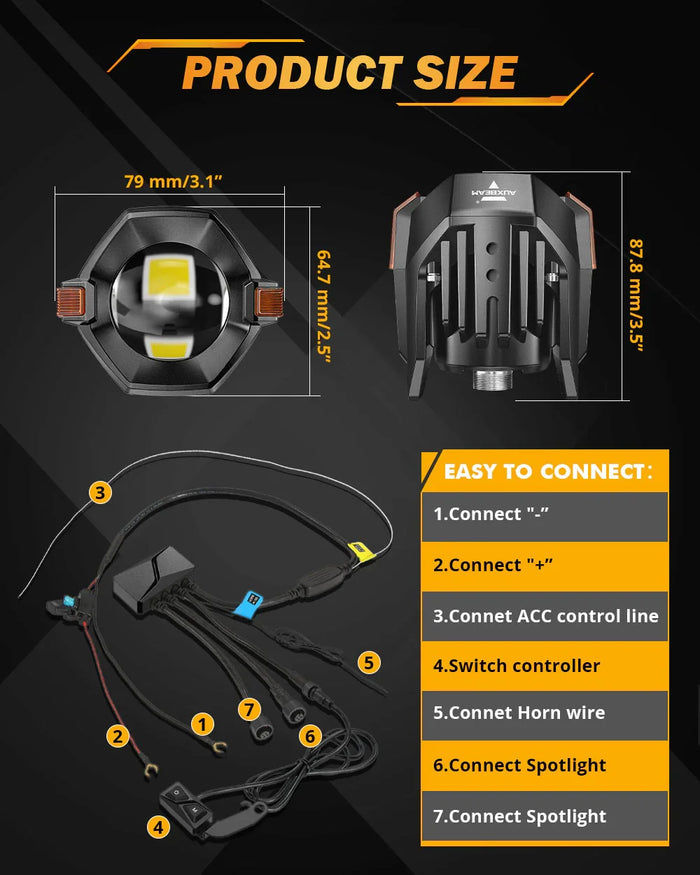2024 Harley-Davidson Road Glide Motorcycle LED Spotlight Light 3+5 Light Modes MT8 Series