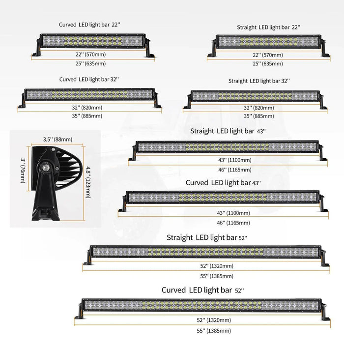 22 Inch-52 Inch 5D Series Straight/Curved Combo Beam Double Row LED Light Bar for Ford Bronco