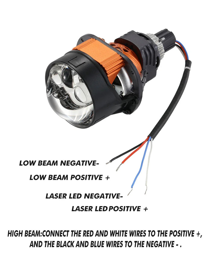 2.5 Inch 100W 6000K Bi-LED Projector Headlight with 3 Direct Laser High Beam Lenses S8 Series – Non-Destructive Installation for Cars | 2pcs/Set