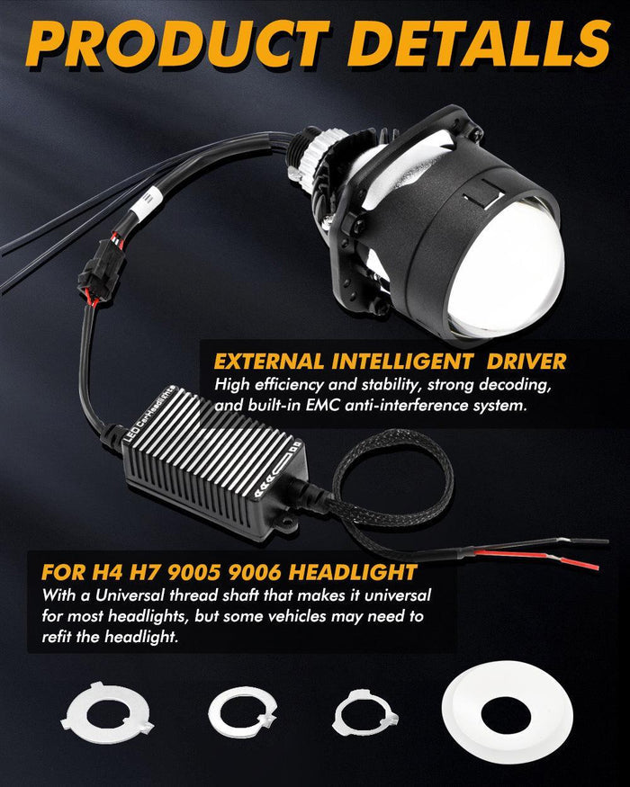 2.5 Inch 80W 6000K Bi-LED Projector Lens Headlight S8 Series Non-Destructive Installation Projector Lens for Car | 2PCS/Set