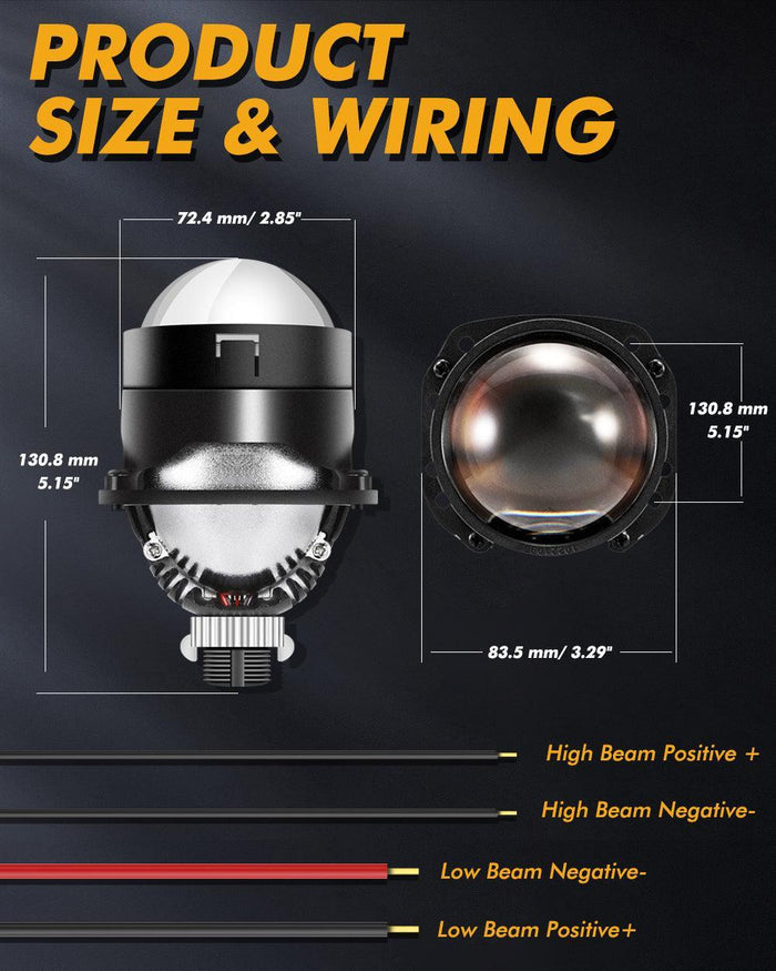 2.5 Inch 80W 6000K Bi-LED Projector Lens Headlight S8 Series Non-Destructive Installation Projector Lens for Car | 2PCS/Set