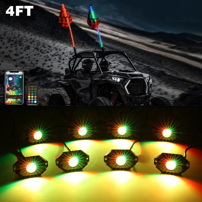 🔥2Pcs 4FT Whip Light+8Pcs Rock Light