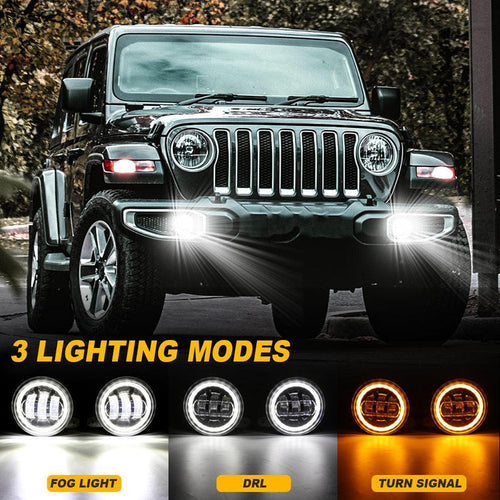 (2pcs/set) 4 Inch LED Fog Lights with DRL & Amber Turn Signal For Jeep Wrangler JK 2007-2017 Front Bumper Lamp