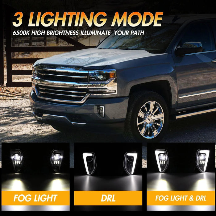 (2pcs/set) 45W DOT Approved LED Fog Lights with DRL for 2016-2018 Chevy Silverado 1500 (Black)