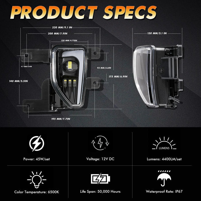 (2pcs/set) 45W DOT Approved LED Fog Lights with DRL for 2016-2018 Chevy Silverado 1500 (Black/Chrome)