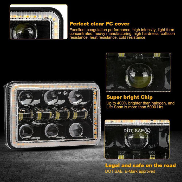 (2PCS/SET)  4x6 inch Sealed Beam LED Headlight with Hi/Low Beam DRL Turn Signal Light