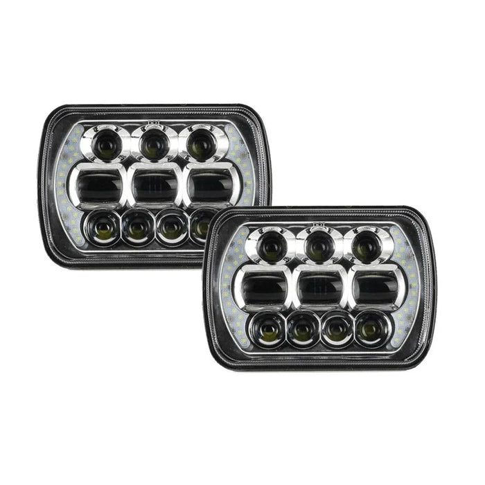 (2pcs/set) 65W 7x6 LED Hi-Lo Beam Headlights with DRL for Toyota Pickup Truck (Black/Chrome)
