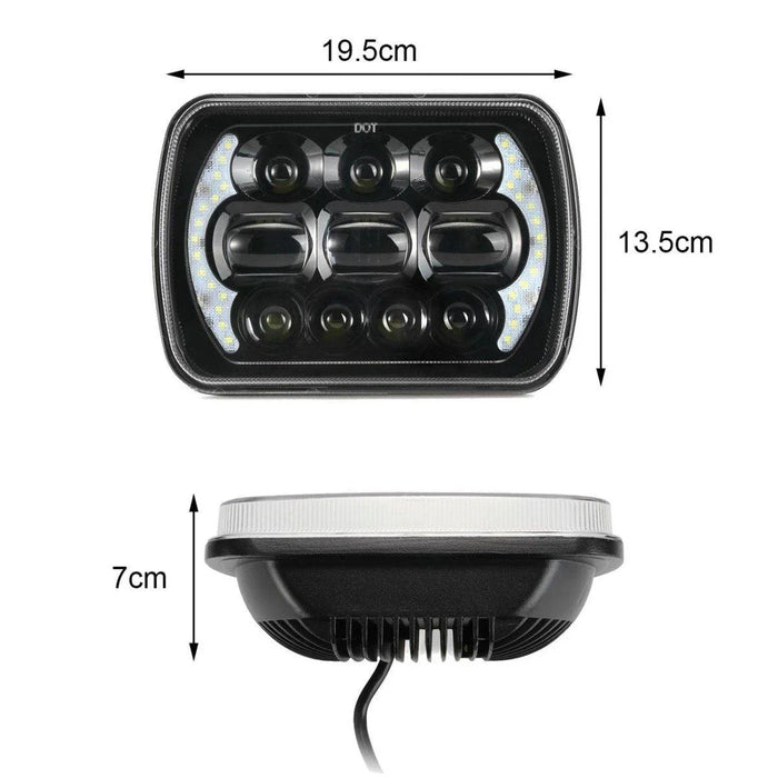 (2pcs/set) 65W 7x6 LED Hi-Lo Beam Headlights with DRL for Toyota Pickup Truck (Black/Chrome)