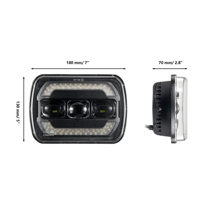 (2pcs/set) 7x6 Inch Sealed Beam LED Headlights with Hi-Lo Beam Yellow Turn Signal White DRL Lamps