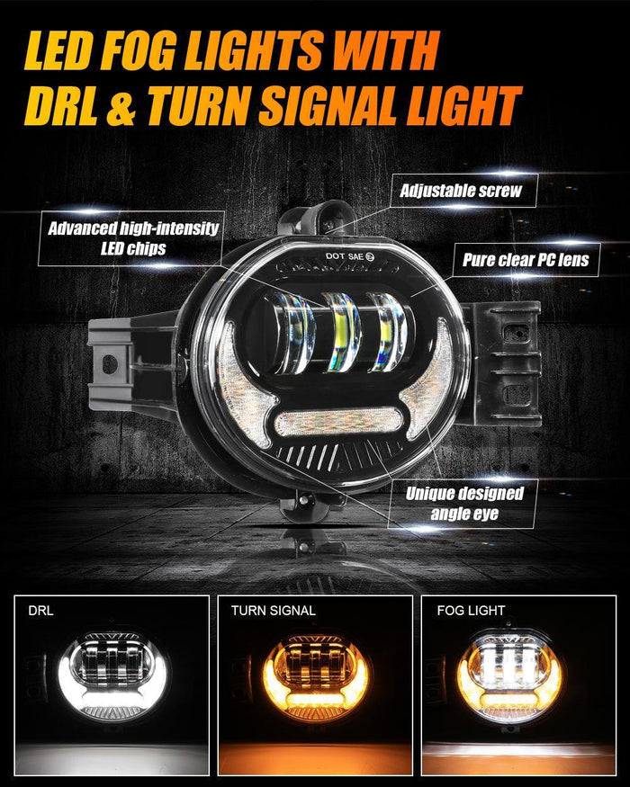 (2pcs/set) LED Fog Light Assembly w/ DRL+ Turn Signal Light for Dodge Ram 1500 2002-2008, Dodge Ram 2500/3500 2003-2009(Black)