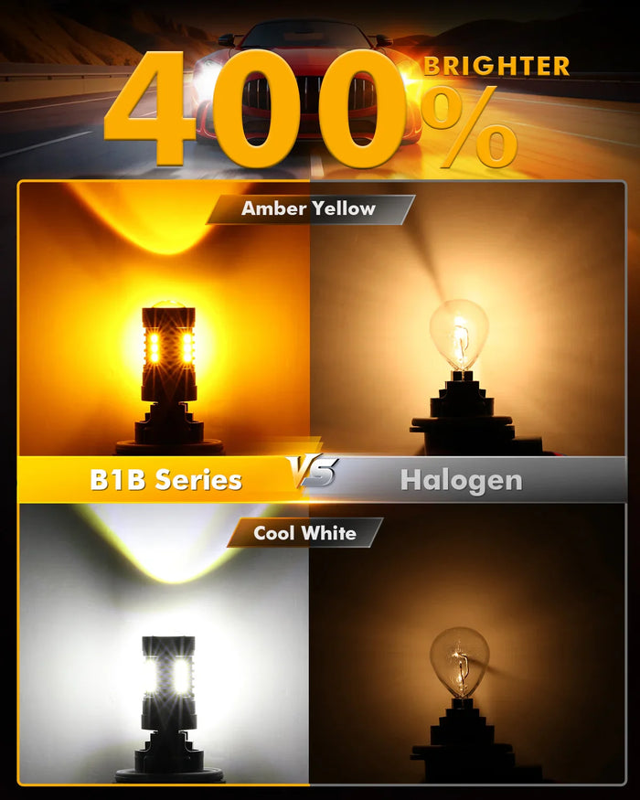 (2pcs/set) White&Amber Switchback Bake/Reverse/Tail Light LED Bulbs with Canbus-Decode