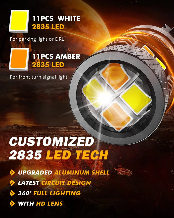 (2pcs/set) White&Amber Switchback Bake/Reverse/Tail Light LED Bulbs with Canbus-Decode