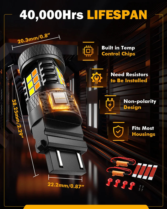 (2pcs/set) White&Amber Switchback Bake/Reverse/Tail Light LED Bulbs with Canbus-Decode