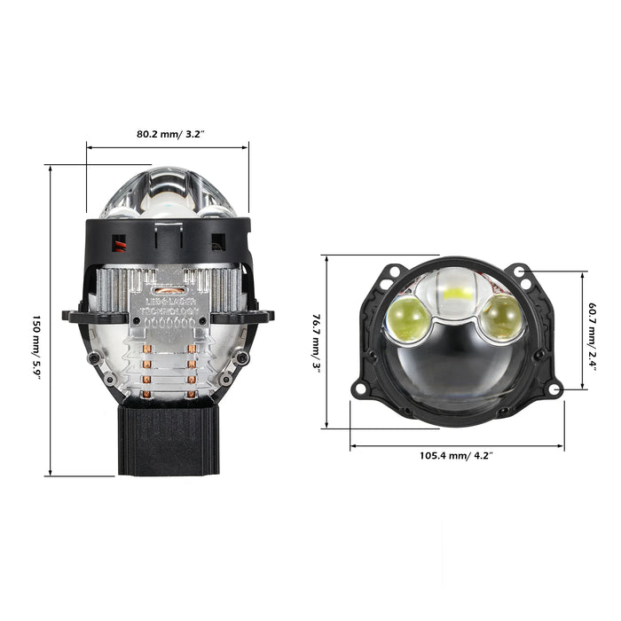 3 Inch 158W Ultra-Brightness & Wider Light Pattern Triple Direct Bi-LED Projector Lens Headlight K9 Series- Retrofit Cutting Installation for Car | 2PCS/Set