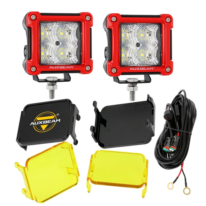 Flood Beam / Red / +2Pcs Amber Covers+2Pcs Black Covers[$17.99]