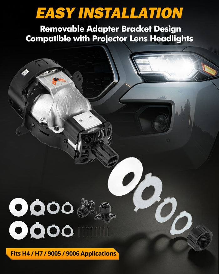 🆕3 Inch Bi-LED Projector Headlight with Triple Beam Laser Assist 165W 6500K C6 Series Non-Destructive & Retrofit Compatible Upgrade Kit