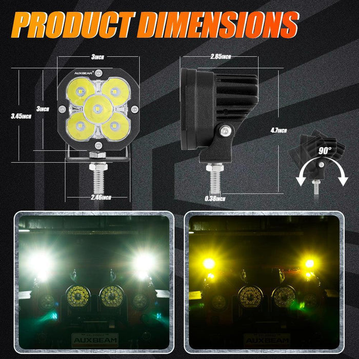 3 Inch LED Pods Lights with Additional Amber Covers & Fog Lamp Mounting Brackets (Vertical Fog Lamp) for Dodge Ram 1500 2013-2018