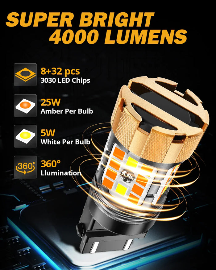 🆕 3157 US-CK LED Front Turn Signal & DRL Light Bulbs 50W 4000LM CAN-Bus Error Free Dual Color Switchback White & Amber B21-PRO Series | 2 Bulbs