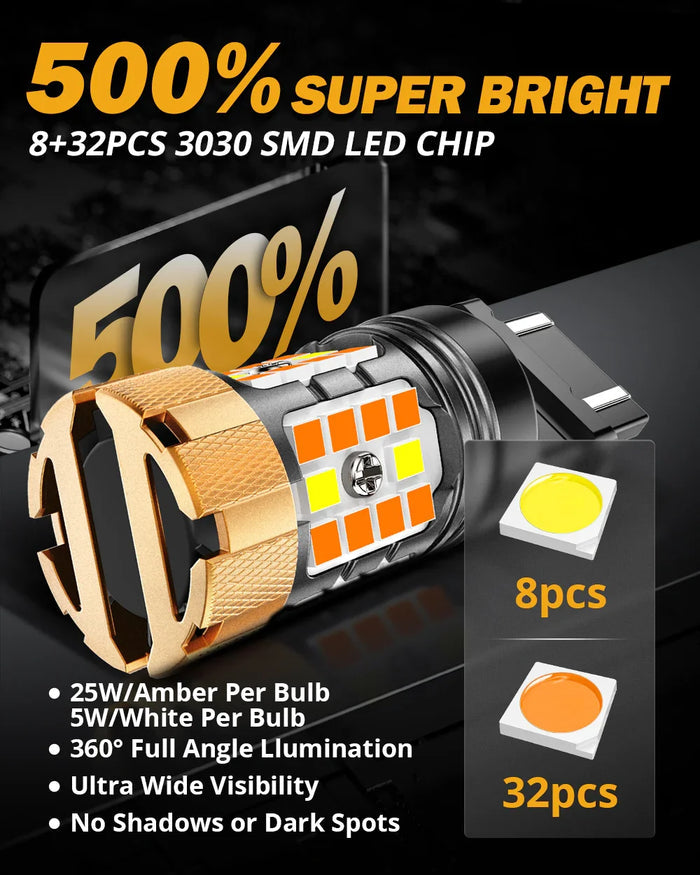🆕 3157 US-CK LED Front Turn Signal & DRL Light Bulbs 50W 4000LM CAN-Bus Error Free Dual Color Switchback White & Amber B21-PRO Series | 2 Bulbs
