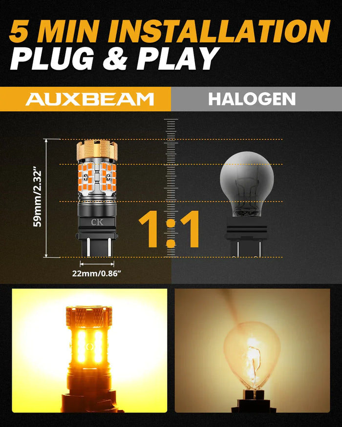 🆕3157 US-CK LED Turn Signal Light Rear/Front, Side Maker Light Bulbs 50W 4000LM CAN-Bus Error Free 3000K Amber B21-PRO Series |2 Bulbs