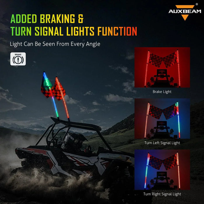 3FT/4FT LED RGB Whip Lights with Bluetooth/ Remote Controlled + Whip Light Mounting Brackets for UTV, ATV, Off-road Vehicle