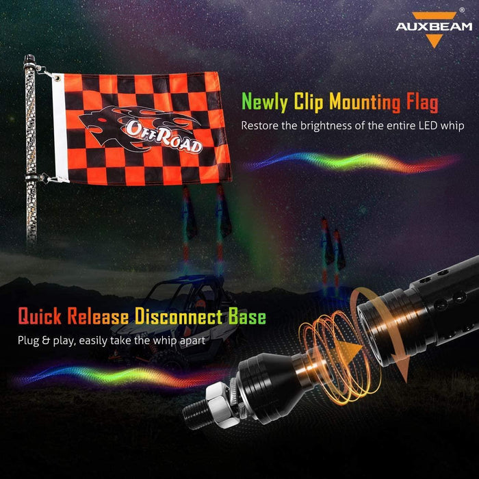3FT/4FT LED RGB Whip Lights with Bluetooth/ Remote Controlled + Whip Light Mounting Brackets for UTV, ATV, Off-road Vehicle