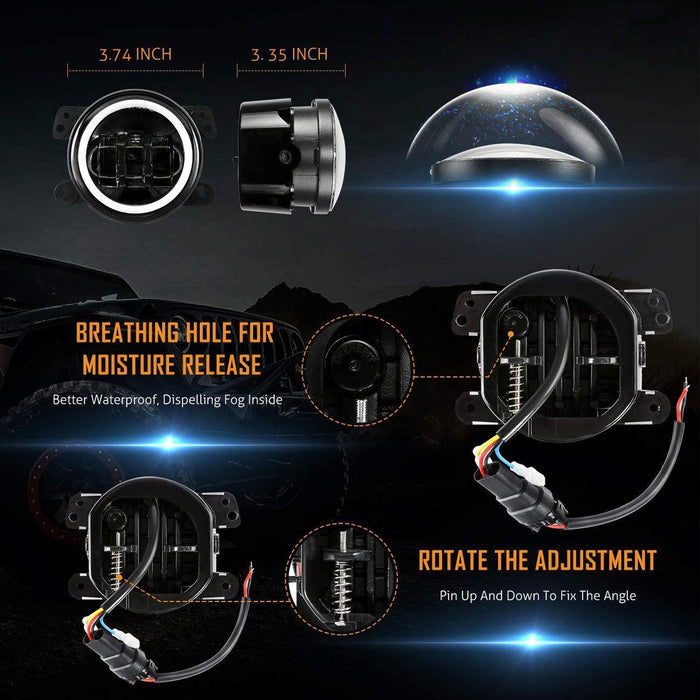 4 Inch 30w LED Fog Lights With White DRL+Amber Turn Signal For Jeep Wrangler 07-18 JK TJ LJ Front Bumper Lamp