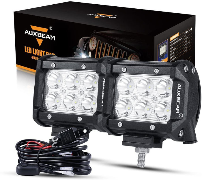 4 inch Classic-SM Series Dual Row LED PODS White Flood Beam with Wiring Harness for SUV ATV UTV Trucks Pickup Boat