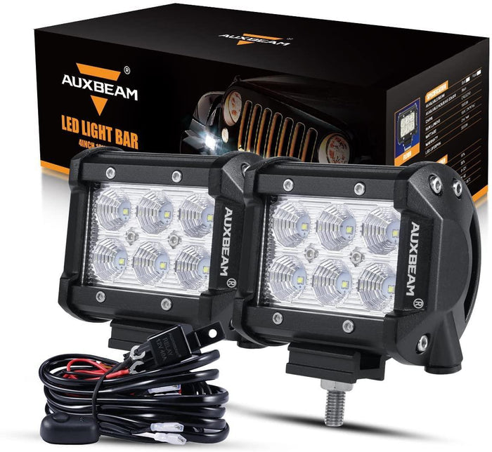 4 inch Classic-SM Series Dual Row LED PODS White Flood Beam with Wiring Harness for SUV ATV UTV Trucks Pickup Boat