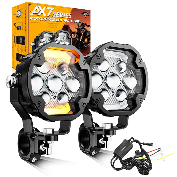 🆕4.2 Inch Motorcycle Auxiliary LED Spotlight, 72W AX7 Series Dual Color Switchback Driving Fog Light with 3+4 Modes For Motorcycle Jeep SUV ATV Truck | 2PCS/Set
