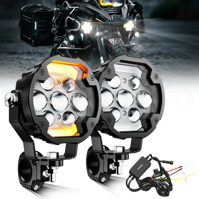 🆕4.2 Inch Motorcycle Auxiliary LED Spotlight, 72W AX7 Series Dual Color Switchback Driving Fog Light with 3+4 Modes For Motorcycle Jeep SUV ATV Truck | 2PCS/Set
