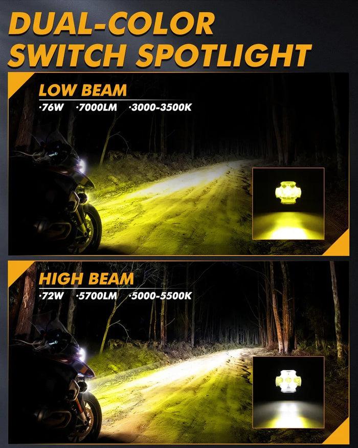 🆕4.2 Inch Motorcycle Auxiliary LED Spotlight, 72W AX7 Series Dual Color Switchback Driving Fog Light with 3+4 Modes For Motorcycle Jeep SUV ATV Truck | 2PCS/Set