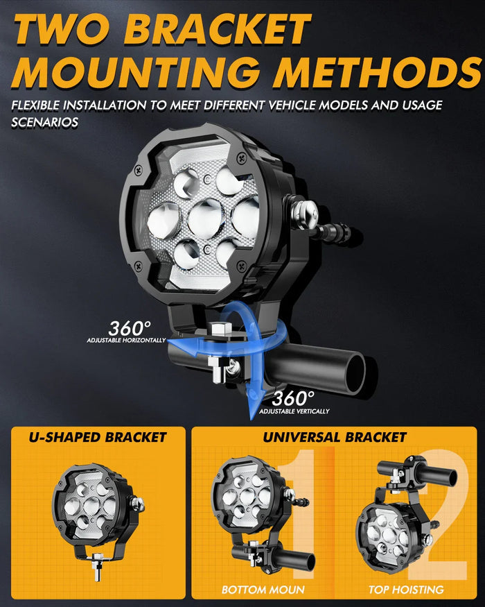 🆕4.2 Inch Motorcycle Auxiliary LED Spotlight, 72W AX7 Series Dual Color Switchback Driving Fog Light with 3+4 Modes For Motorcycle Jeep SUV ATV Truck | 2PCS/Set