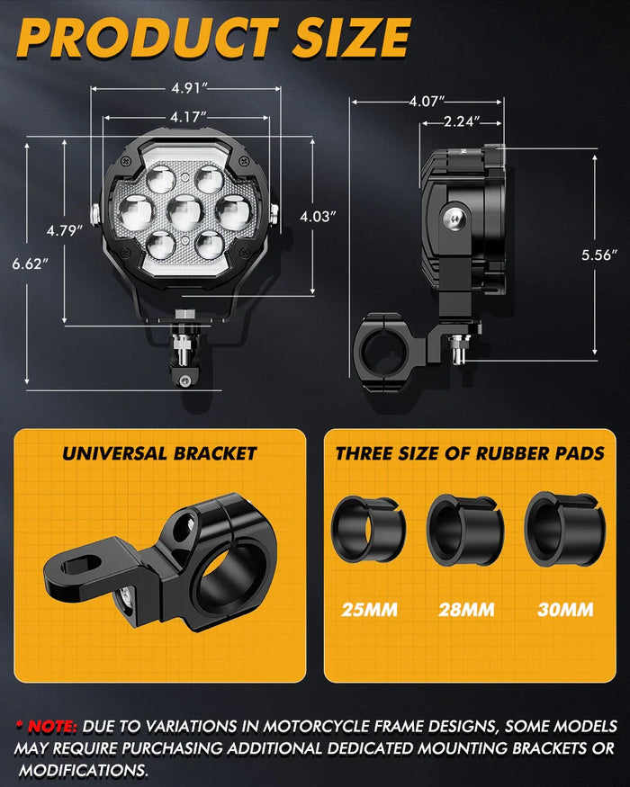 🆕4.2 Inch Motorcycle Auxiliary LED Spotlight, 72W AX7 Series Dual Color Switchback Driving Fog Light with 3+4 Modes For Motorcycle Jeep SUV ATV Truck | 2PCS/Set