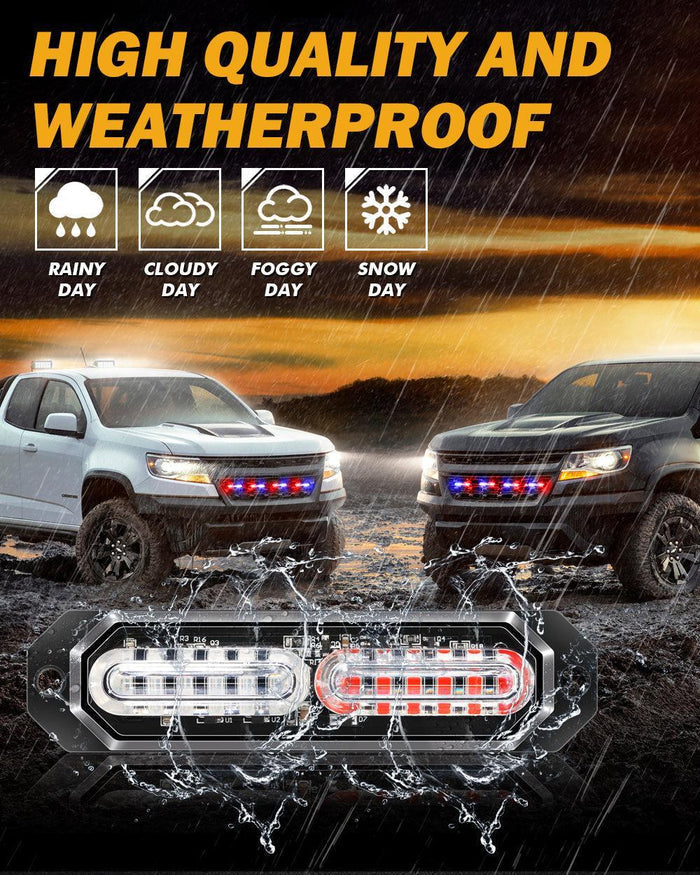 (4PSC/SET) 12LED Emergency Surface Mount Grill Strobe Light for Trucks Vehicles ATV RV Cars Van