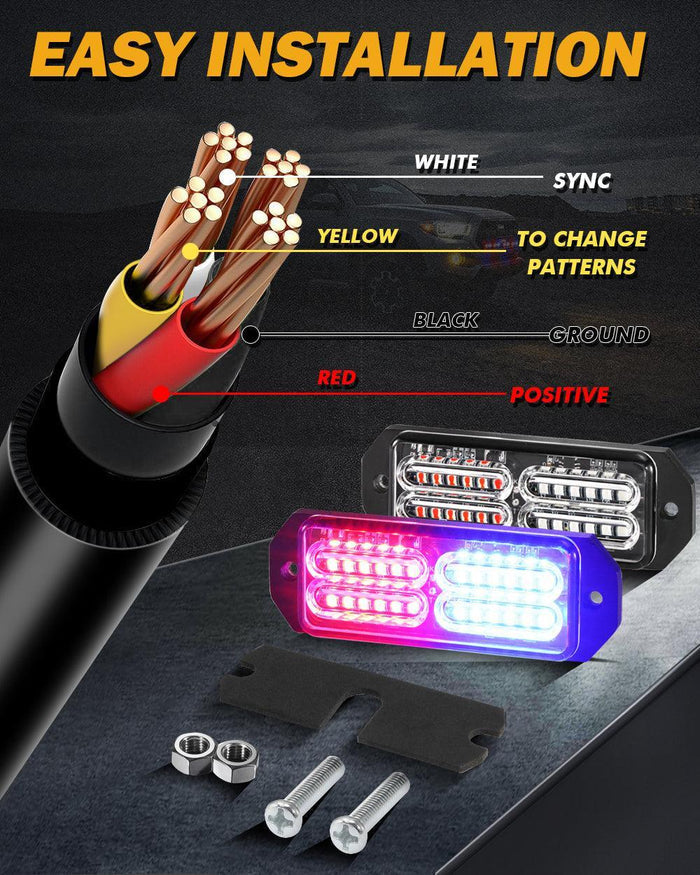 (4PSC/SET) 24LED Emergency Surface Mount Grill Strobe Light for Trucks Vehicles ATV RV Cars Van