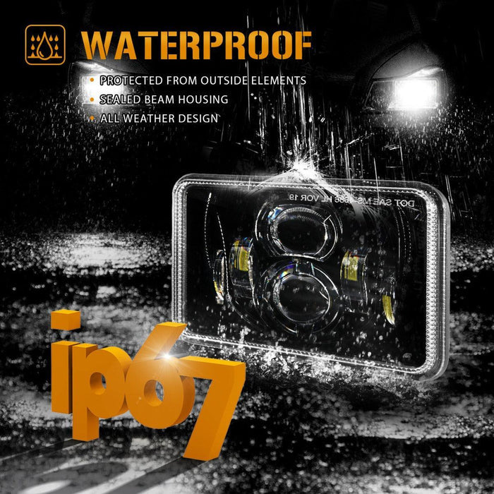 4X6 Inch 55W Rectangular LED Headlight Dot Approved Black