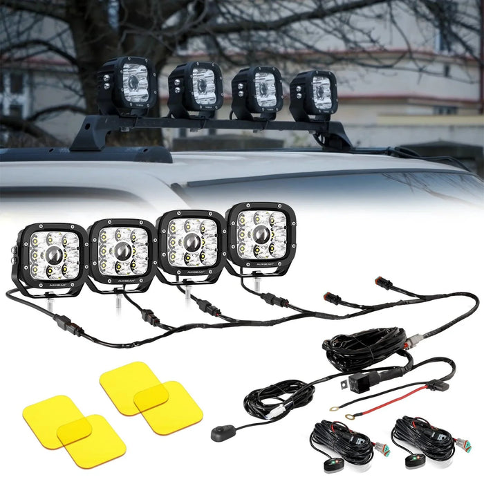 4Pcs Pod Lights+Additional 6-Pod Power Harness / Without Covers