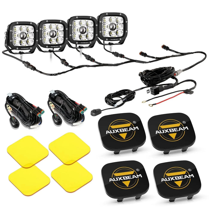 4Pcs Pod Lights+Additional 6-Pod Power Harness / Black Covers