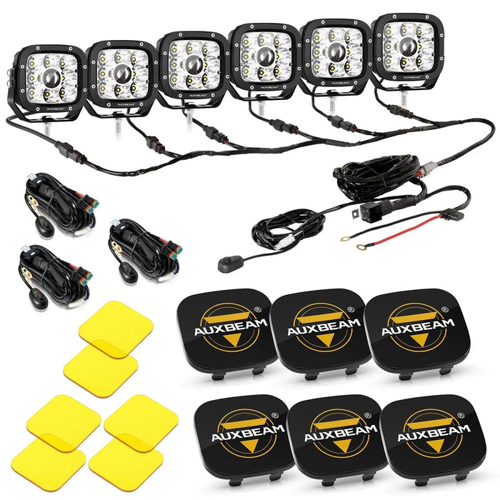 6Pcs Pod Lights+Additional 6-Pod Power Harness / Black Covers