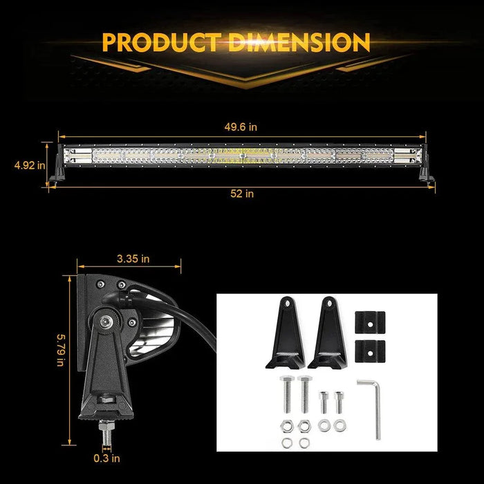 50 Inch 6 Modes Curved LED Light Bars & LED Light Bar Mounting Bracket Combo for Can-am Maverick X3