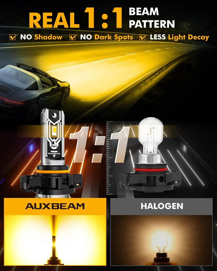 🆕5202 5202 5201 PS24W H16EU LED Fog Light/DRL Bulbs 50W 10000LM 2500K Amber Yellow Q5 Series | 2 Bulbs